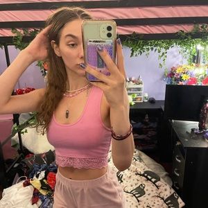 Pink lace scoop neck top